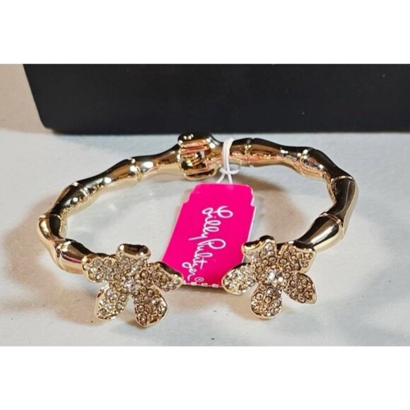 Lilly Pulitzer Flower Cuff Bracelet Gold-tone Rhinestone Hinged Bracelet NWT - Picture 3 of 16